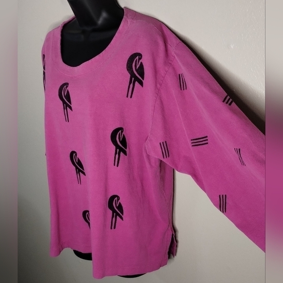 VTG 80s 90s Women's XL Shirt Single Stitch USA AOP Flamingo Ad Libs Pink - Picture 5 of 9